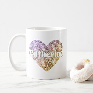 Glam Girly Gold Glitter Heart Name Coffee Mug