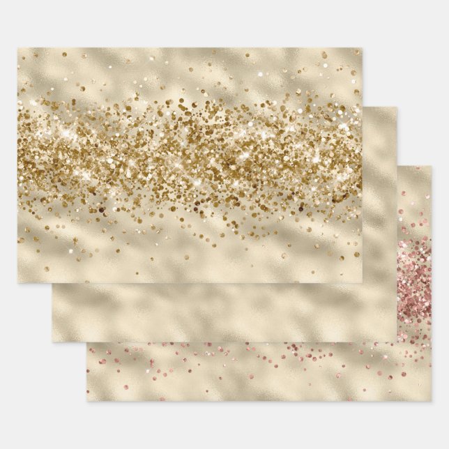 Glam Girly Gold Glitzy Glitter Sparkle Confetti Wrapping Paper Sheet (Set)