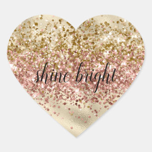 Glam Girly Gold Pink Glitter Sparkle Confetti Heart Sticker