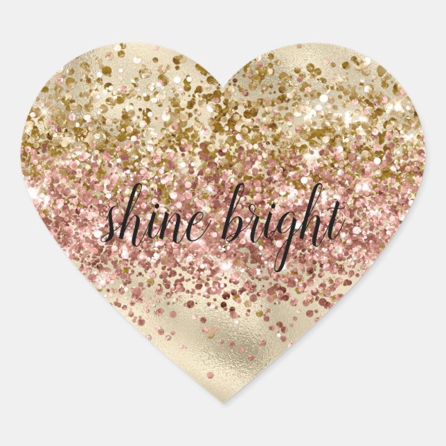 Glam Girly Gold Pink Glitter Sparkle Confetti Heart Sticker (Front)