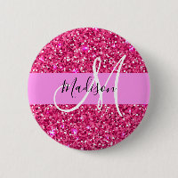 Glam Girly Hot Pink Glitter Sparkles Name Monogram