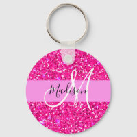 Glam Girly Hot Pink Glitter Sparkles Name Monogram