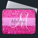 Glam Girly Hot Pink Glitter Sparkles Name Monogram Laptop Sleeve<br><div class="desc">Glam and girly hot pink glitter sparkles white monogram name and initial laptop sleeve. Your custom name and monogram are written in an elegant hand lettered script with a pink background. You can change the text colour and font style and size using the customise option. A perfect birthday or Christmas...</div>