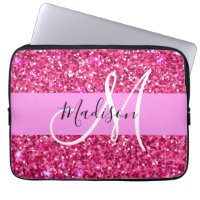 Glam Girly Hot Pink Glitter Sparkles Name Monogram