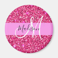 Glam Girly Hot Pink Glitter Sparkles Name Monogram