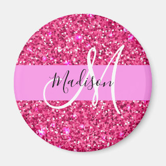 Glam Girly Hot Pink Glitter Sparkles Name Monogram Magnet