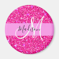 Glam Girly Hot Pink Glitter Sparkles Name Monogram
