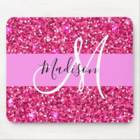 Glam Girly Hot Pink Glitter Sparkles Name Monogram