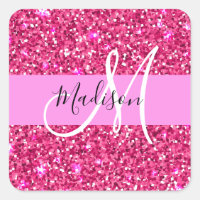Glam Girly Hot Pink Glitter Sparkles Name Monogram