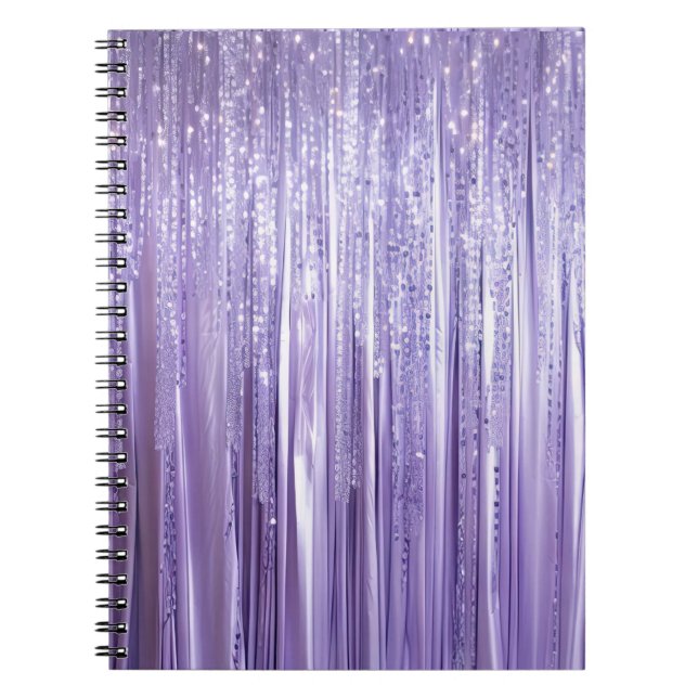 Glam Girly Lavender Tinsel Stripes Notebook (Front)