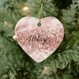 Glam Girly Pink Glitter Glitzy Sparkle Confetti Ceramic Tree Decoration