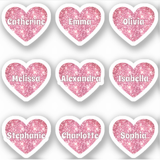 Glam Girly Pink Glitter Hearts Names Pack (Front)