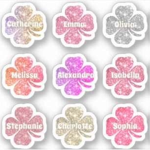 Glam Girly Pink Glitter Lucky Clover Names Pack