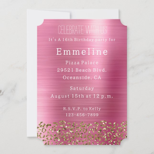 Glam Girly Pink Gold Leopard Invitation (Front)