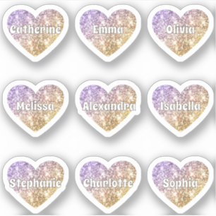 Glam Girly Purple Gold Glitter Hearts Names Pack