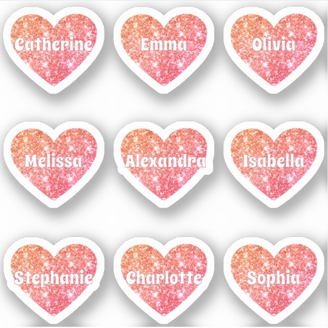 Glam Girly Red Orange Glitter Hearts Names Pack (Front)