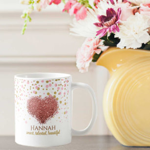 Glam Girly Rose Gold Pink Glitter Heart Coffee Mug