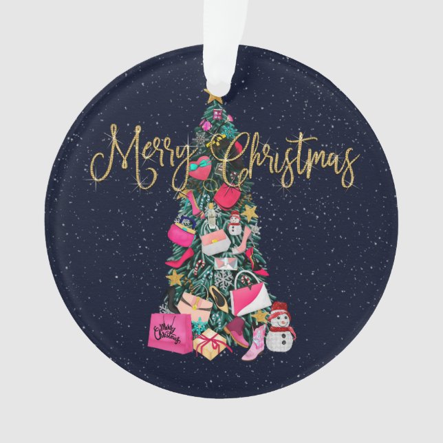 Glam Girly Shoes Purse Makeup Christmas Tree Ornament (Front)