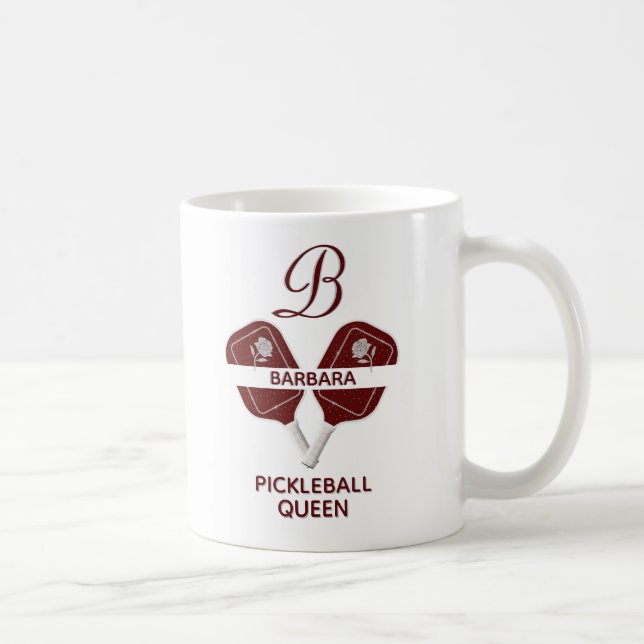 Glam Glit Pickleball Queen Paddles Initial Floral  Coffee Mug (Right)