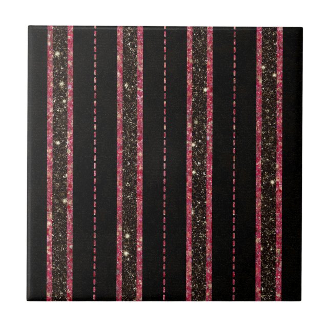 Glam Glitter Black and Pink Viva la Vida Magenta Tile (Front)