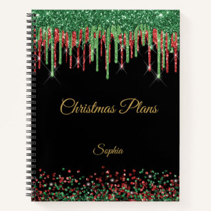 Glam Glitter Drip Red & Green Christmas Notebook