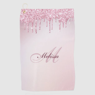 glam glitter drip trendy girly monogram golf towel