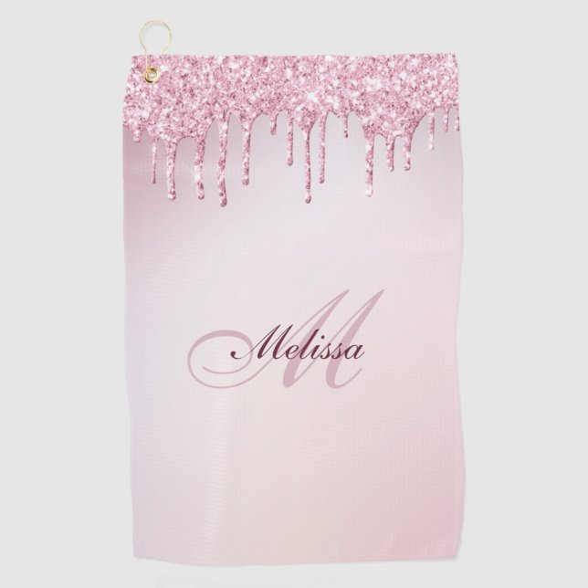 glam glitter drip trendy girly monogram  golf towel (Front)