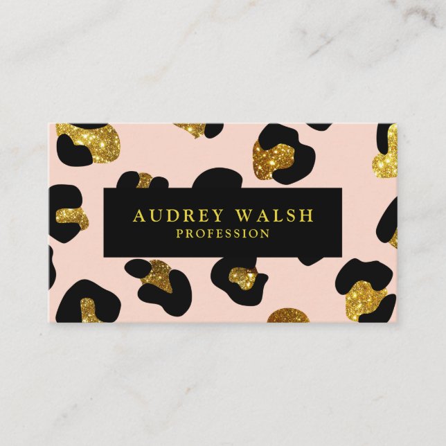 Glam Glitter Gold Blush Leopard print  Luxury Business Card (Front)
