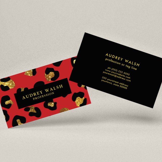 Glam Glitter Gold Red Leopard print  Luxury Business Card (Creator Uploaded)