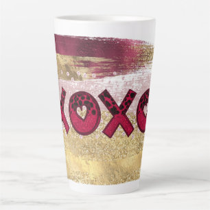 Glam Glitter Gold Red Luxe XOXO Valentines Latte Mug