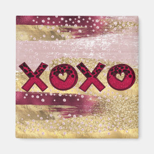 Glam Glitter Gold Red Luxe XOXO Valentines Magnet