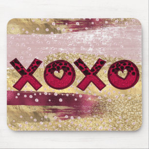 Glam Glitter Gold Red Luxe XOXO Valentines Mouse Mat