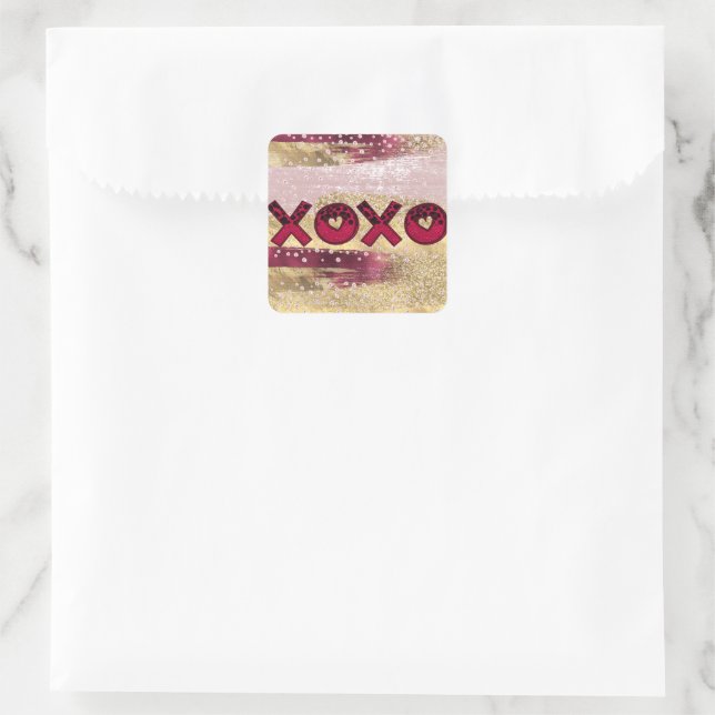 Glam Glitter Gold Red Luxe XOXO Valentines  Square Sticker (Bag)