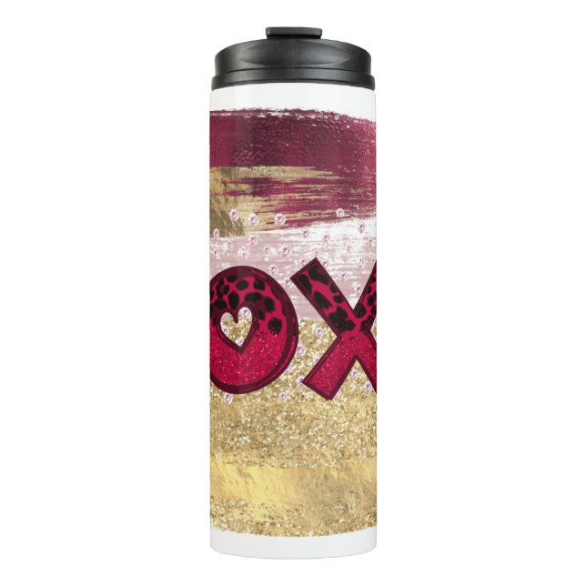 Glam Glitter Gold Red Luxe XOXO Valentines  Thermal Tumbler (Front)