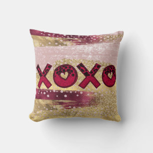 Glam Glitter Gold Red Luxe XOXO Valentines Throw Cushion