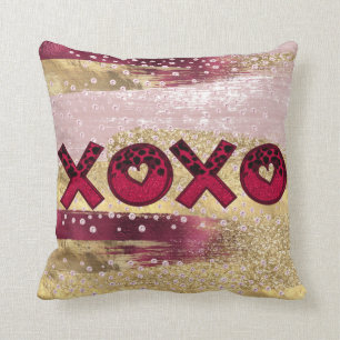 Glam Glitter Gold Red Luxe XOXO Valentines  Throw  Cushion