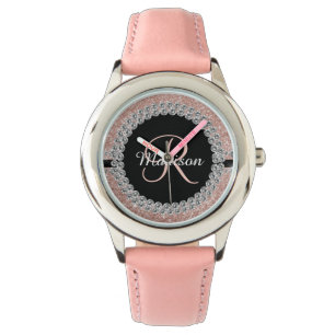 Glam Glitter Look Rose Gold Diamond Monogram  Watch
