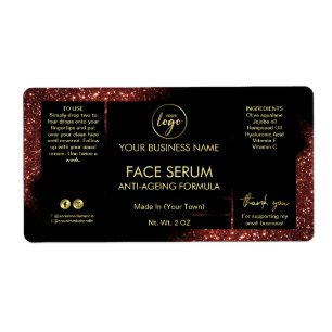 Glam Glitter Red Black Gold Face Hair Serum Label