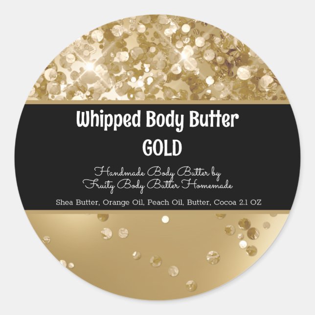 Glam Glitter Sequin Gold Bath Branding Packaging Classic Round Sticker (Front)