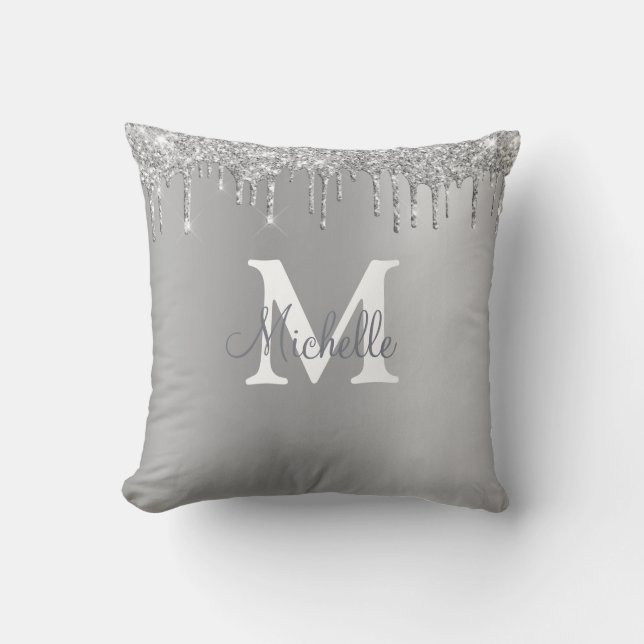 Glam & Glitter Silver Personalised Monogram Cushion (Front)