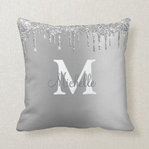 Glam & Glitter Silver Personalised Monogram Cushion
