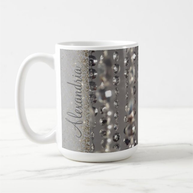 Glam Glittery Silver  Beads  Personalised   Coffee Mug (Left)