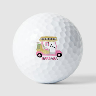 Glam Glitz Monogram Name Pink Gold Diamond Cart Golf Balls