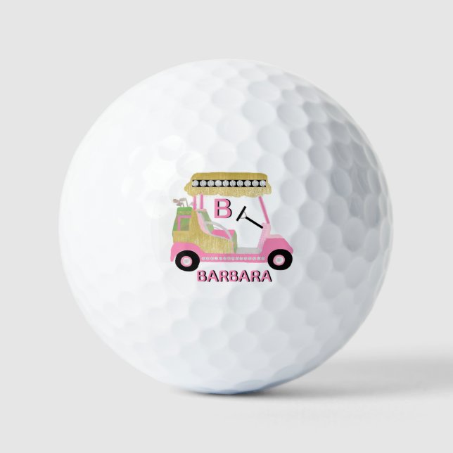 Glam Glitz Monogram Name Pink Gold Diamond Cart  Golf Balls (Front)