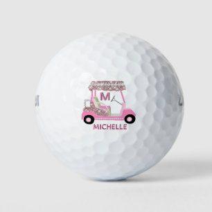 Glam Glitz Monogram Name Rose Gold Diamond Cart Golf Balls