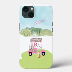Glam Glitz Monogram Name Rose Gold Golf Cart iPhone 13 Case