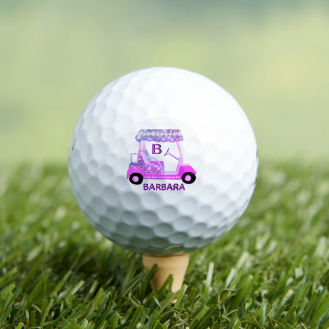 Glam Glitz Monogram Pink Purple Diamond Cart    Golf Balls (Insitu Tee)