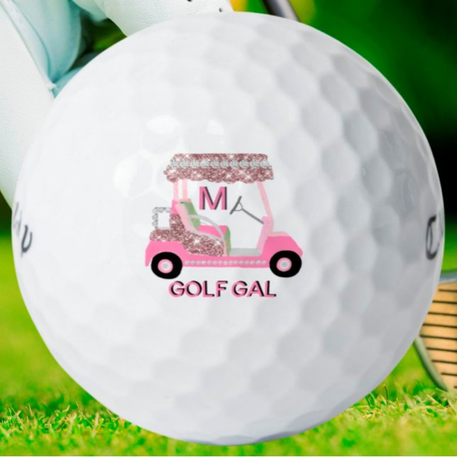 Glam Glitz Monogram Rose Gold Diamond Cart Golf Balls (Creator Uploaded)