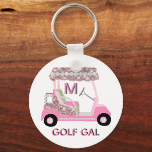 Glam Glitz Monogram Rose Gold Golf Cart  Key Ring