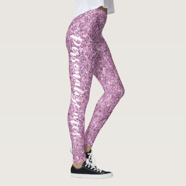 Glam Glitz Purple Mermaid Glitter CUSTOM TEXT Leggings (Right)
